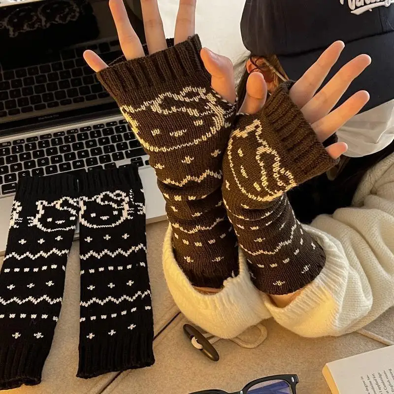 

Sanrio Hello Kitty зимние женские теплые перчатки hottie Dew finger морозостойкие защитные рукава на запястье вязаные с длинными рукавами с героями мультфильмов