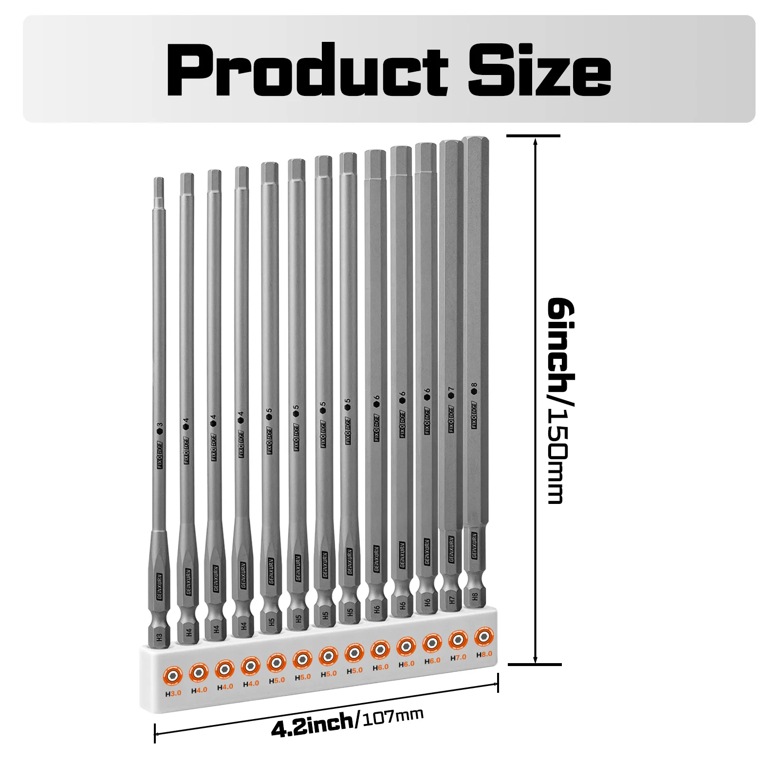Geinxurn 13Pcs Fixedge Screwdriver Bit Set,6' Hex Magnetic Alloy Steel Insert Power Bits Tips for Home Repair