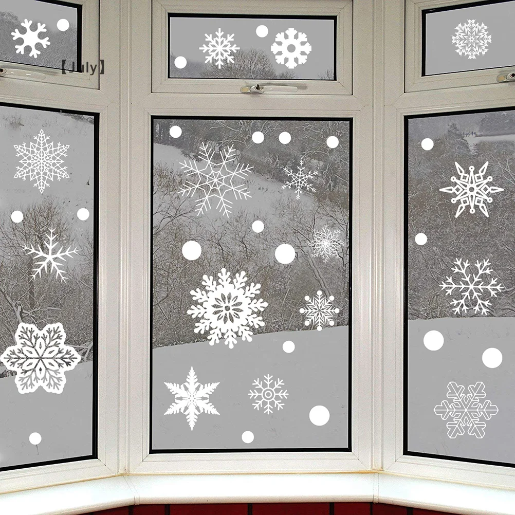 Christmas Glitter Snowflake Clings Window Film Glass Sticker Static Decal Small Size Reusable Electrostatic Wall Stickers