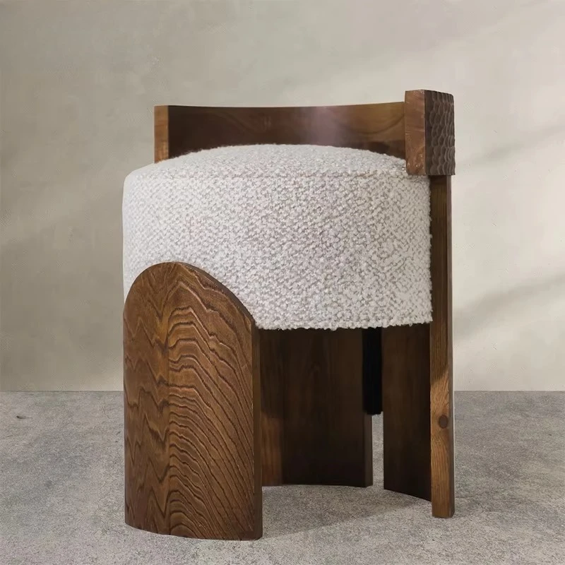 Retro Hotel Restaurant Solid Wood Dining Chair Home Living Room Upholstered Fabric Stools Ottoman for Hotel