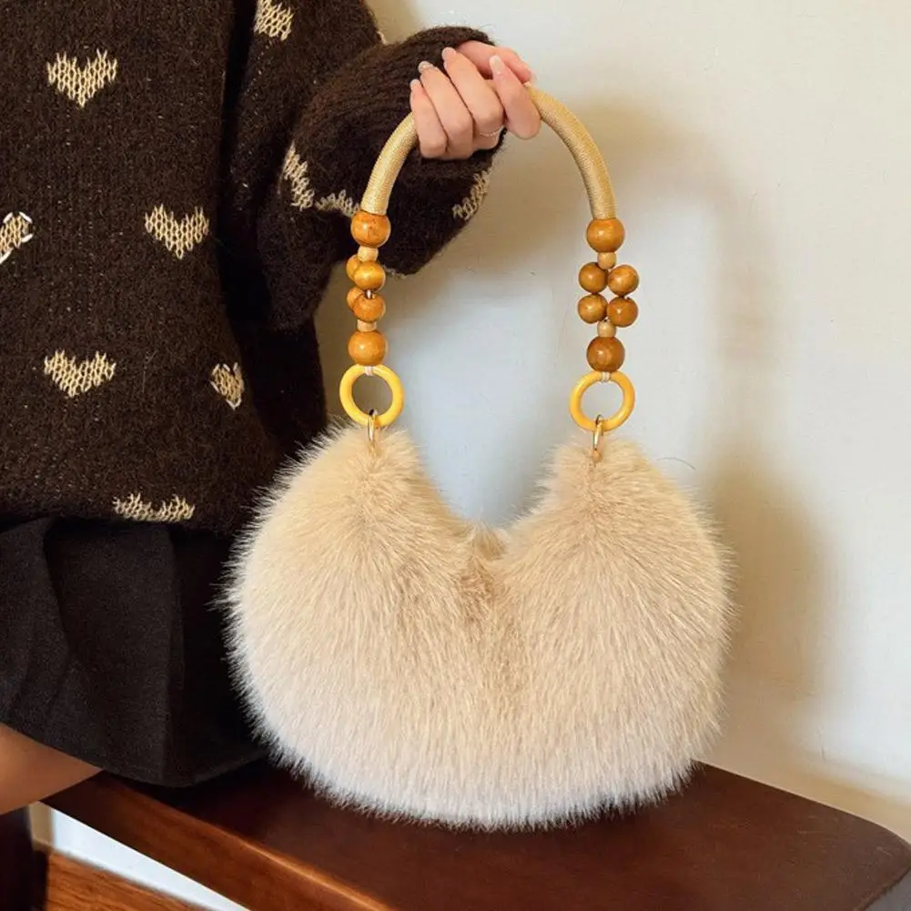Autumn and Winter Hand-held Bag Soft Plush Half Moon Bag Fluffy Large Capacity Handbag Women's Faux Mink Plush  Underarm Bag
