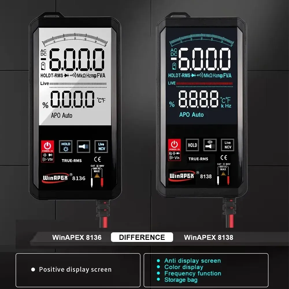 WinAPEX ekran dotykowy 6000 zliczeń True RMS multimetr cyfrowy automatyczny pomiar napięcia przewód pod napięciem NCV tester częstotliwości