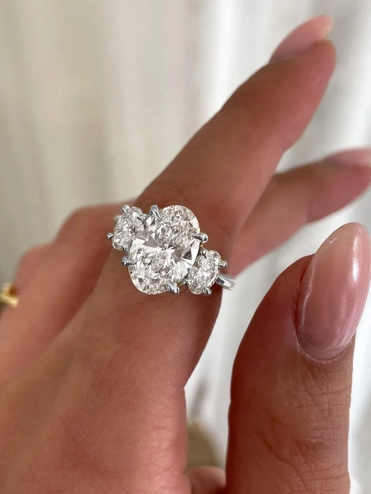 Schlichter, klassischer Zirkon, glänzender ovaler Ring aus 925er-Sterlingsilber für Damen, Verlobung, Hochzeit, luxuriöser, hochwertiger edler Schmuck