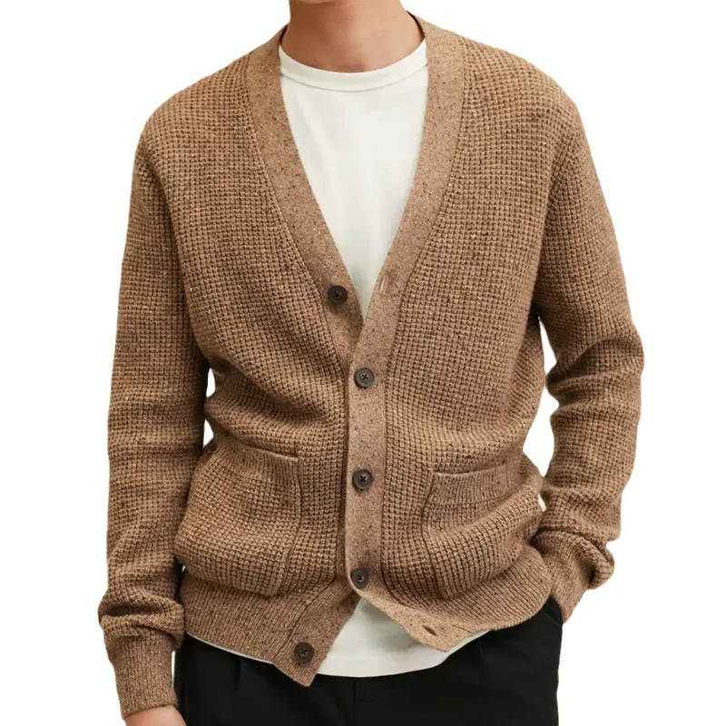 

Cross border supply hot selling men's business knitwear European and American autumn and winter V-neck thickened cardigan sweate