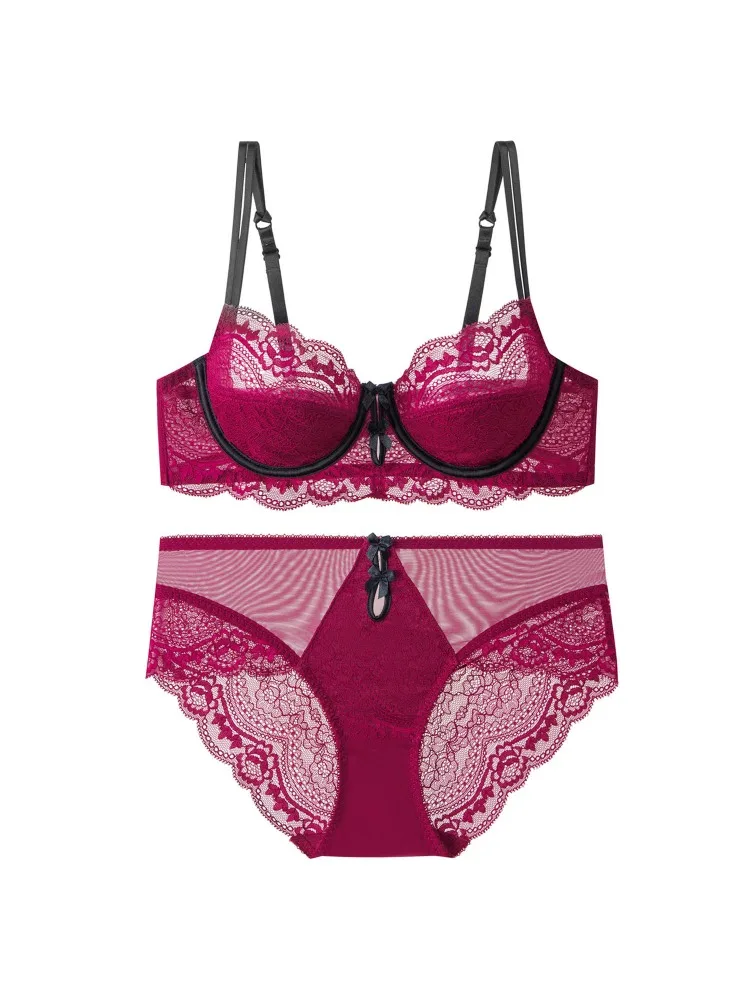 Delicate Lace Thin Cup Minimizer Bra Set, No Show Anti Sagging, Plus Size DE Cup, Large Bust Lingerie Soft Breathable Daily Wear