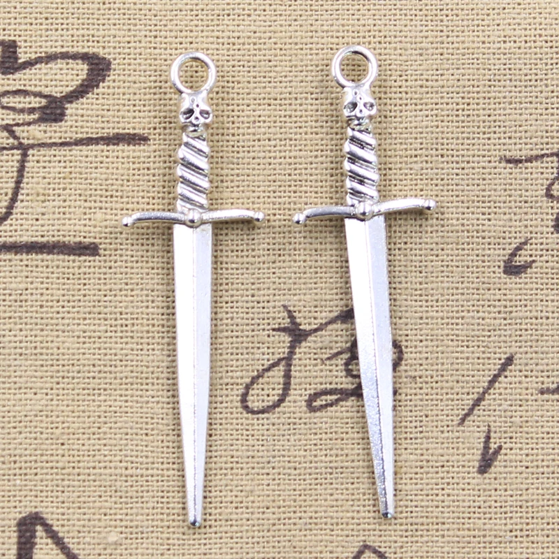 8pcs Charms Skull Sword 58x18mm Antique Silver Color Pendants DIY Crafts Making Findings Handmade Tibetan Jewelry