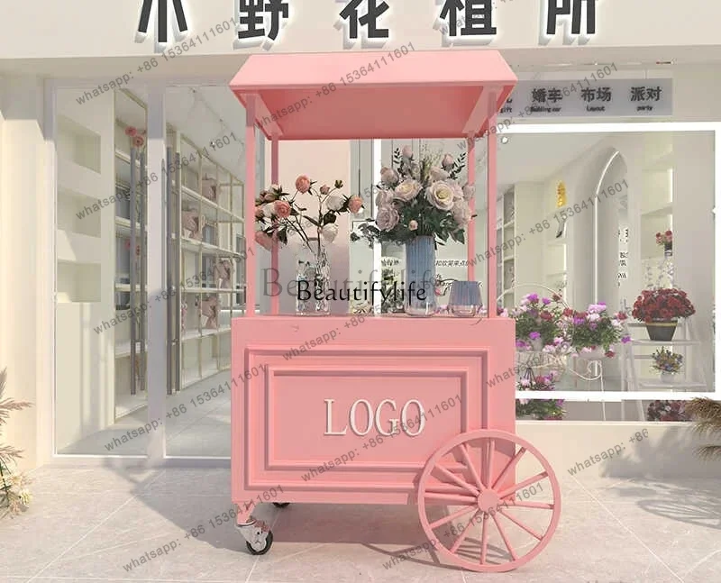 European-Style Iron Flower Car Stall Car Outdoor Display Vending Car Shopping Mall Promotion Belt Chest of Drawer Mobile Stall