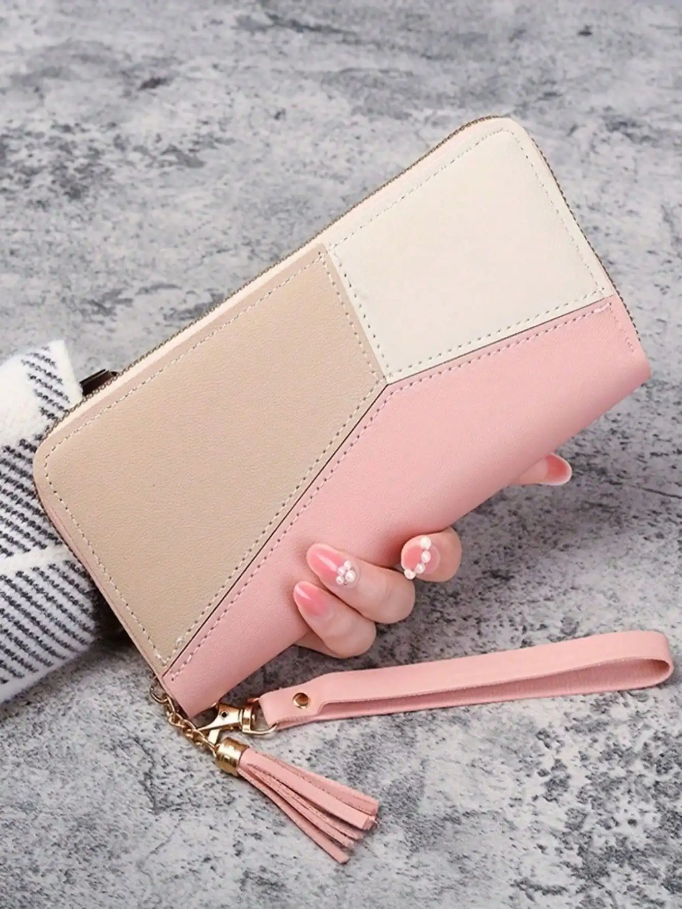 

Patchwork Long Wallet Women Colorblock Clutch Coin Purse, Multi Card Slots Mobile Phone Bag