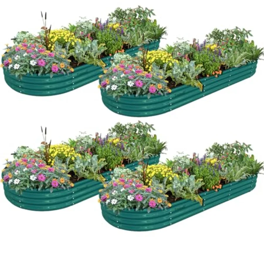 Outdoor raised garden bed kit: galvanized steel, silver, 4-pack x1FT elevated planter boxes for durable outdoor plant growing