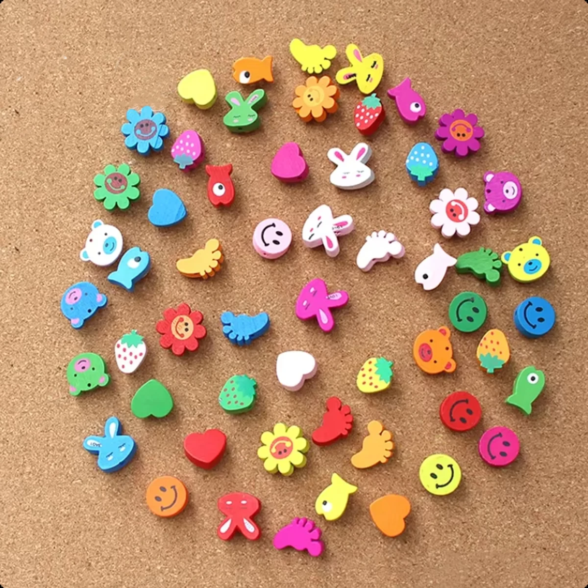 Cartoon Push Pins Set for Office And School 10/25/50pcs Random Colored Wooden Thumbtacks for Cork Board Map And Photo Display