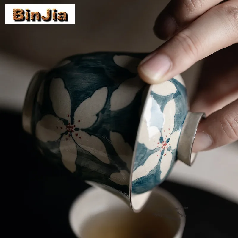 120ml Powder Yin Blue-and-white Gaiwan Handmade Tea Tureen Tea Bowl With Lid Kit Tea Maker Cover Bowl Chinese Tea Set Gifts