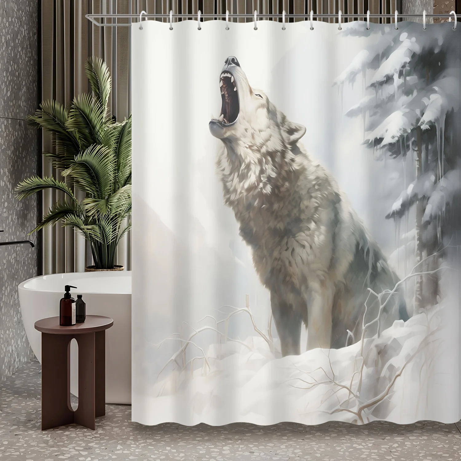 

1 шт., занавеска для душа с ревом зимнего леса, снежного волка, украшение для ванной комнаты, включая занавеску для душа и 12 крючков, аксессуары для ванной комнаты