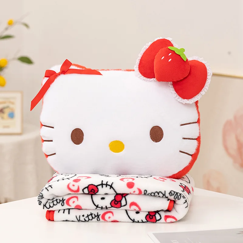 アニメハローキティ漫画コーラルベルベット枕とブランケット、かわいい車用スローブランケット、かわいい厚いソファブランケット、ホリデーギフト