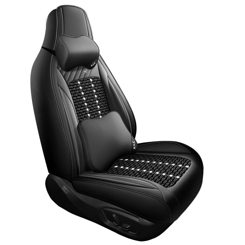 Front single-seat seat cover, made of ice silk with headrest and lumbar support, suitable for models with one-piece head seats