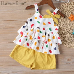 Humor Bear Girl Clothes Suit Colorful Dot Bows Decorate The Vest Top + Pants Suit 2 Piece Children's Clothing