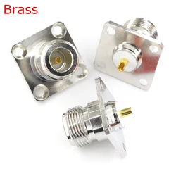 1Pcs N Type Connector L16 N Type Female Socket 4holes Flange Solder for Panel Chassis Socket Mount Coaxial Antenna Adapter Brass