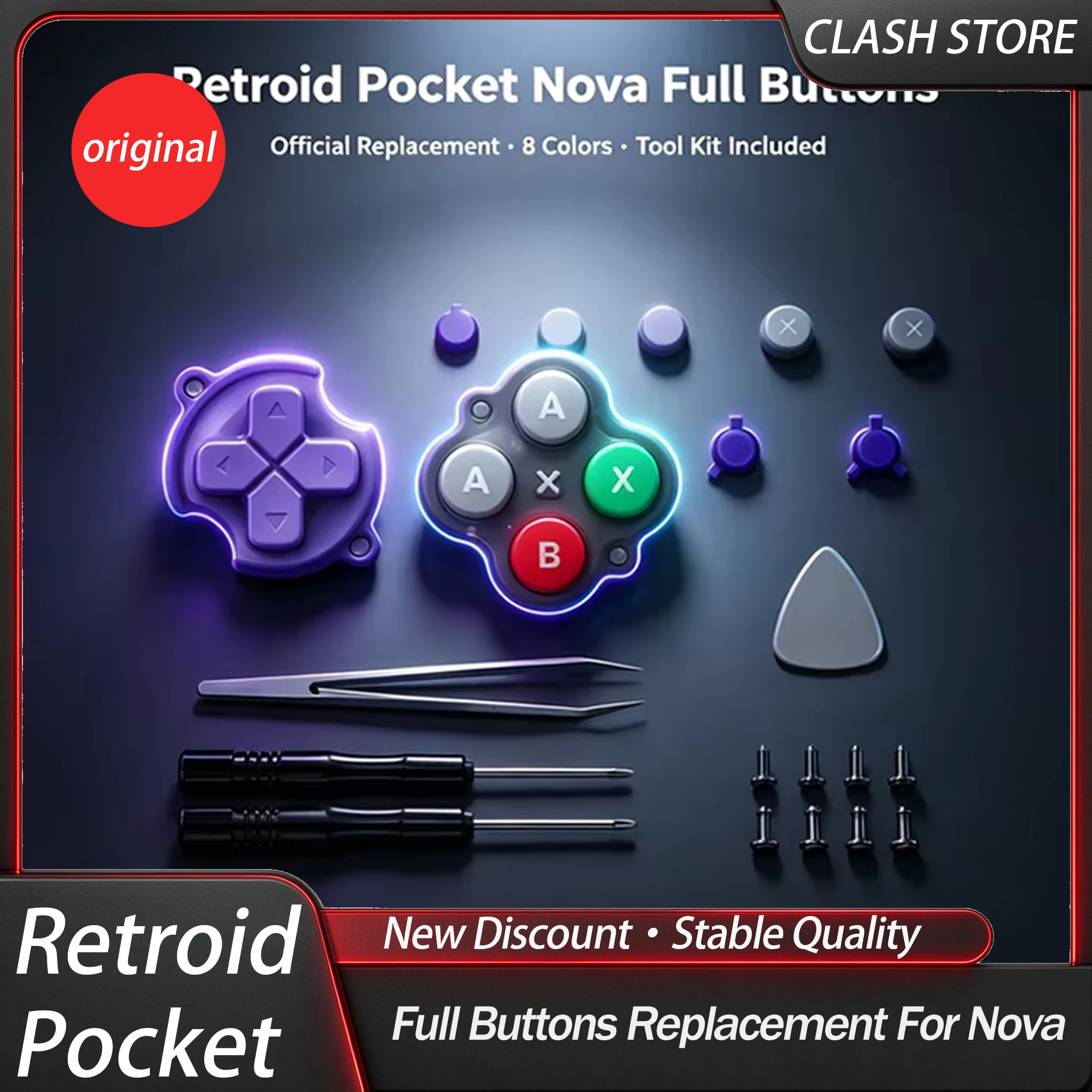 Official Retroid Pocket Nova Full Buttons Replacement Dpad ABXY Start Select Home Return Custom Keys with Tool Kit 8 Colors
