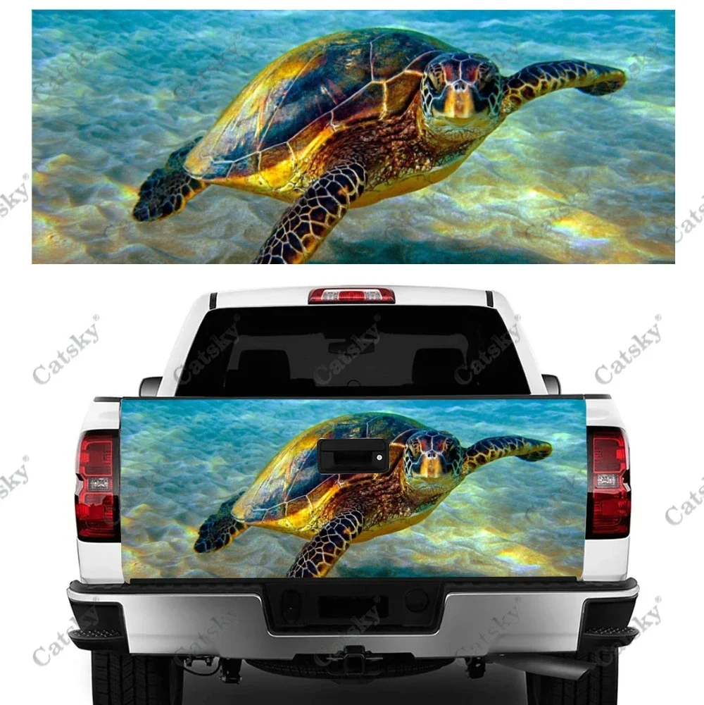 Turtles Swimming in The Sea Car Tail Trunk Protect Vinly Wrap Sticker Decal Hood Decoration Engine Cover for SUV Off-road Pickup