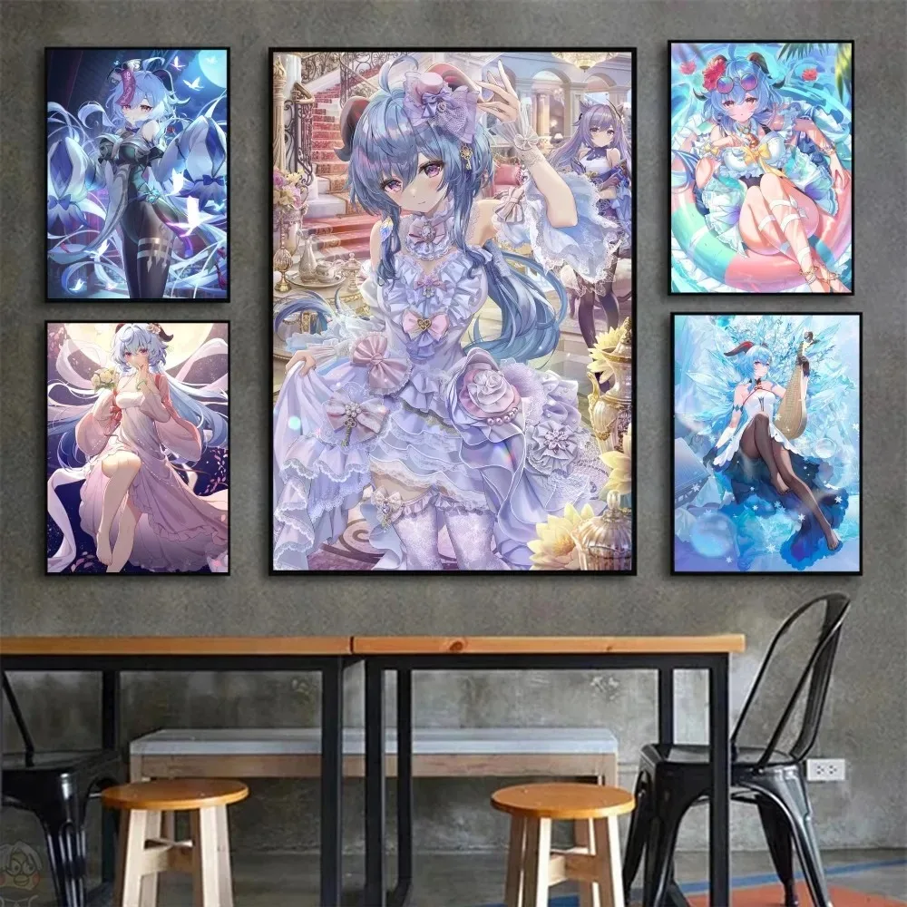 ملصق جانيو لحساب تأثير Genshin ، فن قماش ، ديكور جداريات جدارية ، ديكور غرفة الألعاب ، كاواي ، لوحة عالية الدقة ، قطة ، سيارات ، هدايا