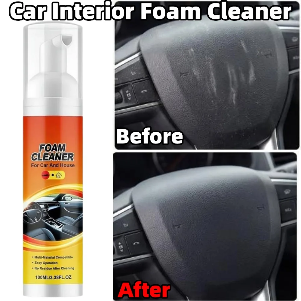 100ml Multi-Purpose Foam Cleaner for Car&Home,No Rinse Car Interior Seat Cleaner,Surface Stain Remover Foam for Leather Plastic