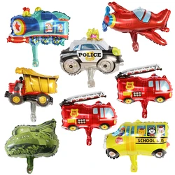 10Pcs Mini Cartoon Car Foil Balloons Plane Tank Ambulance Fire Truck Train Air Globos Birthday Party Decoration Kids Toys Gifts