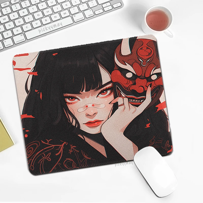 

Anime Girl Desk Mat Gamer Mousepads Japanese Oni Masks Mouse Pad Office Desk Pads Small Mousepad Laptop Mouse Mats 20x25