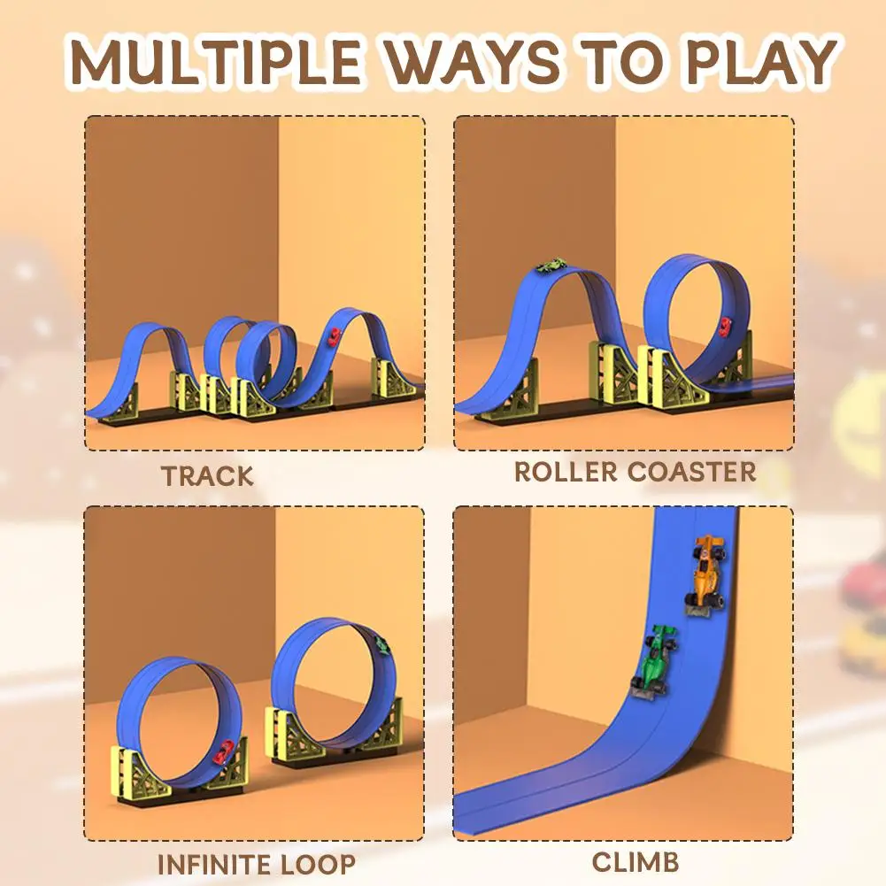 ชุดของเล่นรถไฟรางสามช่องแบบ DIY รางเลื่อนสองสี ของเล่นเสริมพัฒนาการเด็ก ชุดของเล่นรถไฟรางไฟฟ้าสีน้ำเงิน