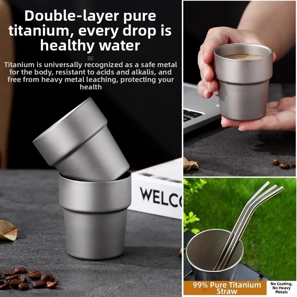 175ml Titanium Alloy Cup Double Wall Heat Proof Camping Insulated Coffee Beer Mug Lightweight Ultra-Light Outdoor Drinking Cup