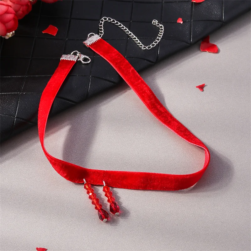 Aihua Sexy rote Samt-Choker-Halsketten für Frauen, Kristall-Herz-Halskette, Braut, Hochzeit, Party, Schmuck am Halskragen – Detail 30