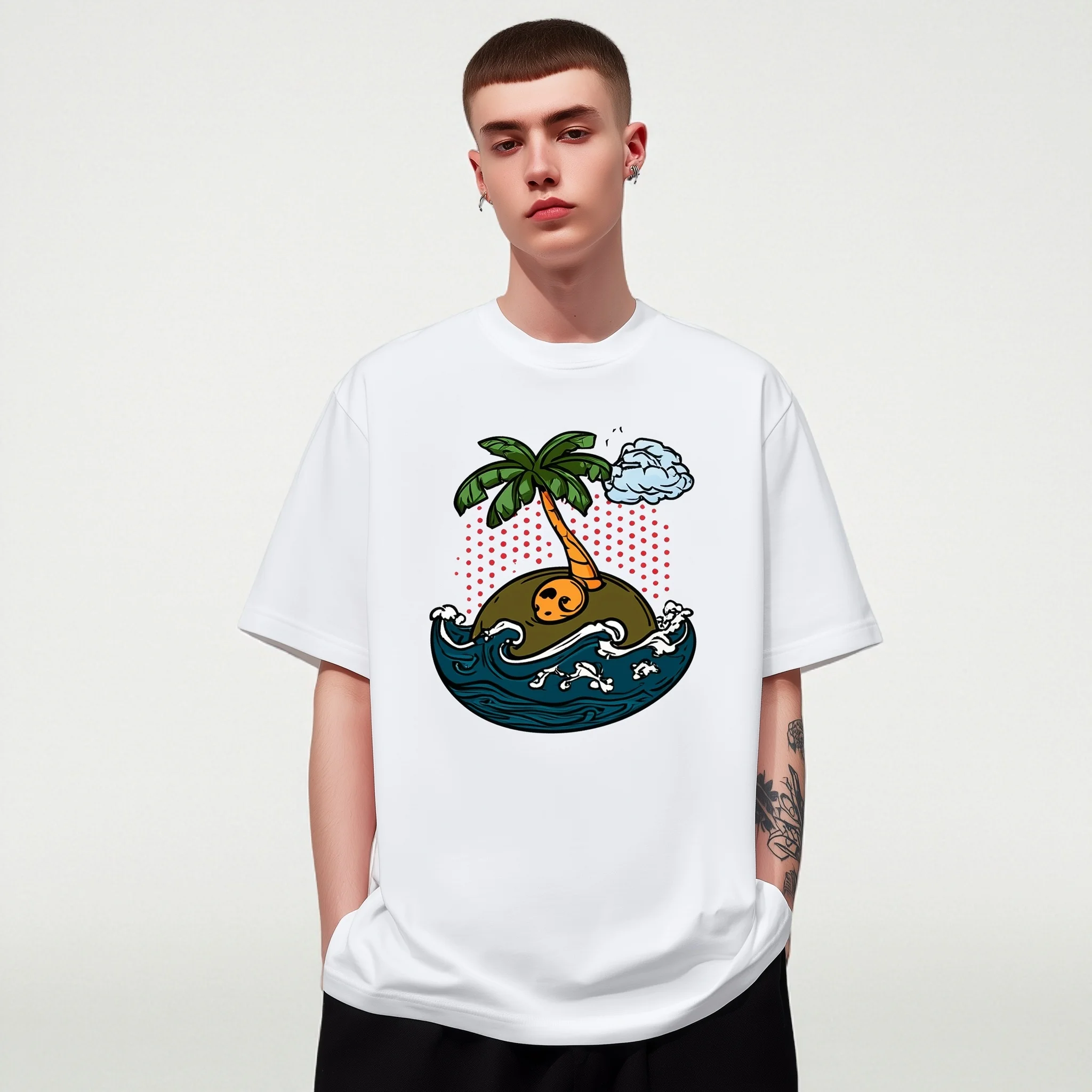 

Teevo Men's Casual T-Shirt Tropical Island Print Summer Beachwear