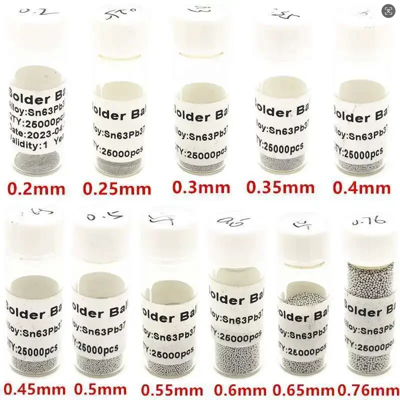 250.000 Perle Di Stagno Bga 0,2 0,3 0,4 0,45 0,5 0,6 0,76 Mm Sfere Di Stagno Con Piombo