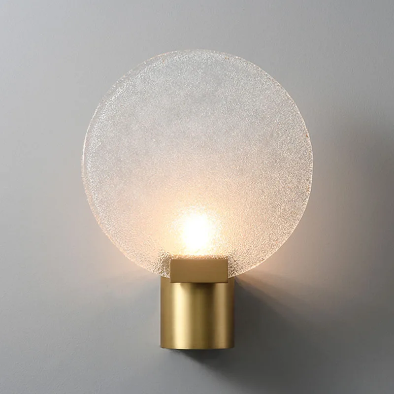 

Italian Minimalist Simple Copper Round Wall Lamp Living Room Sofa Side Corridor Aisle Glass Light Bedroom Bedside Led Lighting