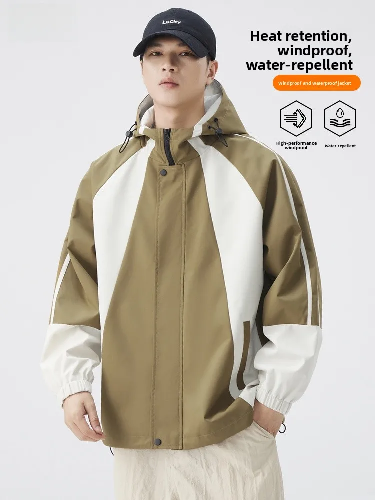 

Men's Outdoor Jaet Spring Autumn New Sle Casual Trendy Windproof Polyester Fiber Long Sve Zipper Closure Hooded Jaet