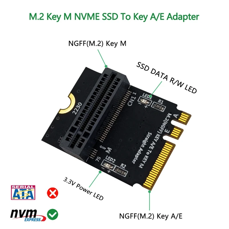 M.2 NVME Adapter SSD PCIE M2 NGFF Key M To M.2 Key A/E Adapter Vertical Installation For 2230 M2 NVME SSD Riser Card