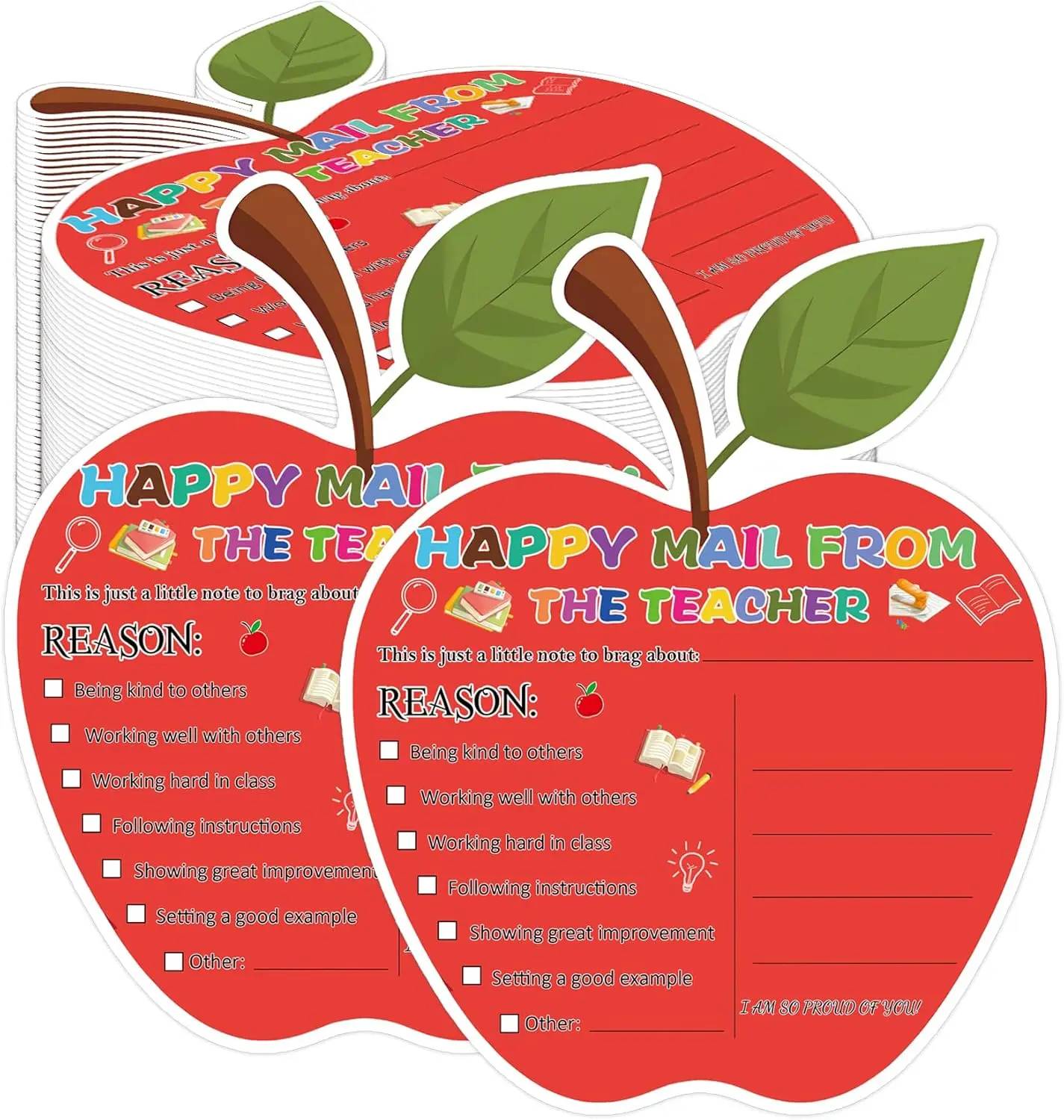 

Apple Happy Mail Teacher Notes to Parents Classroom 50pcs Good Behavior Incentive Motivational Cards Positive Postcard