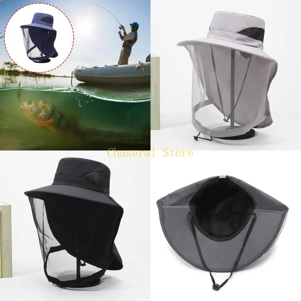E7CE Breathable Foldable Fishing Hat Mosquitoes Net Face Cover UPF50+ Sun Hat Travel