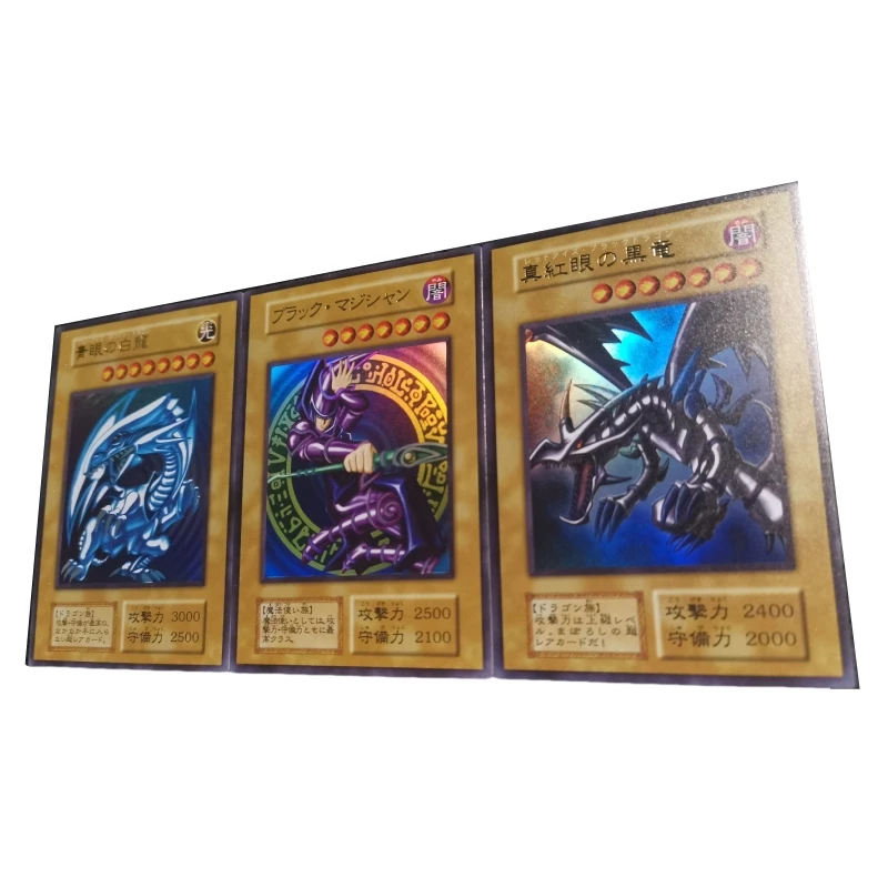 3pcs/set Yu Gi Oh Blue-Eyes White Dragon Dark Magician self made Refraction flash card Anime Classics Game Collection Cards Toy