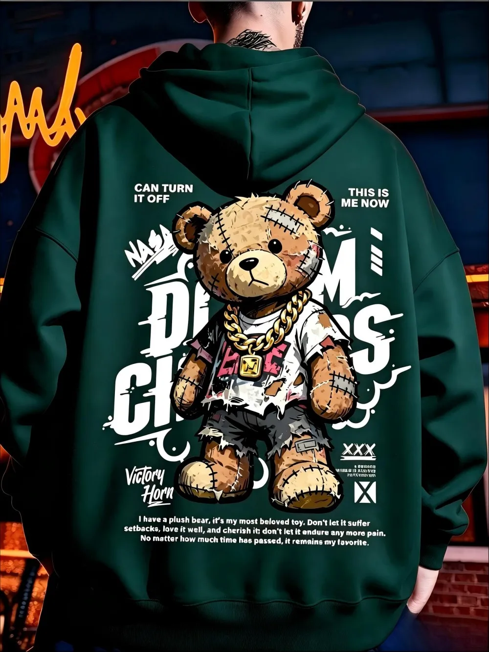 Hot Selling American Men's Autumn Decal Bear Letter Print micro Elastic Comfortable Hooded Sweatshirt Outdoor Street Style Top