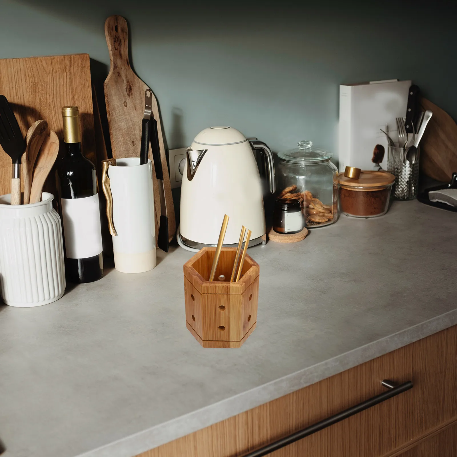 

1pc Wooden Chopstick Holder Kitchen Utensil Storage Organizer Cutlery Container Tableware Rack Pen Holder Countertop Kitchen