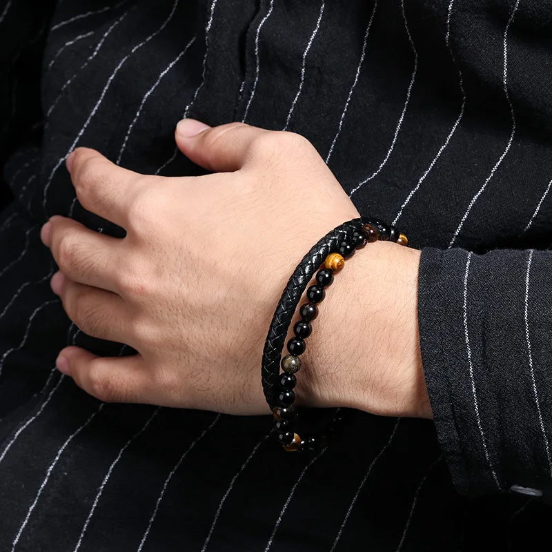 

Stainless Steel Bracelet with Tiger Eye Stone & Natural Lava Beads Unisex Healing Jewelry for Men/Women Perfect Gift for Dad