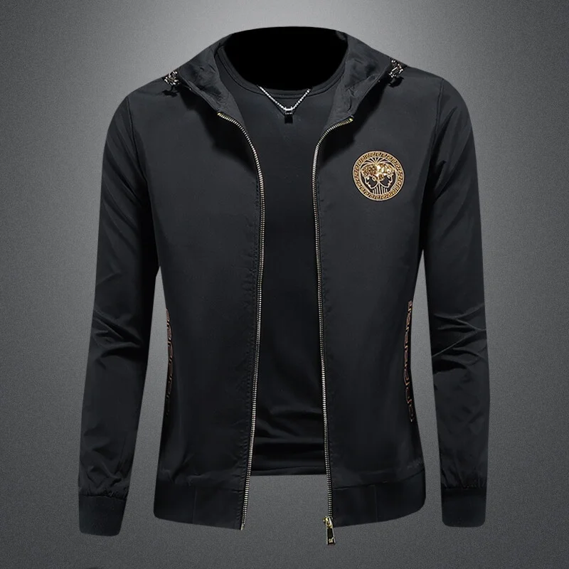 

Embroidered Men's Slim Fit Jaet with Hood Spring New Sle Faionable Youth Polyester/Nylon Cosite Fiber Non-iron Treat...