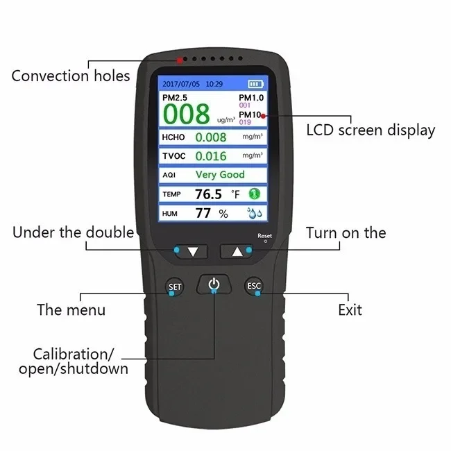 New 8 in 1 PM1.0 PM2.5 PM10 Monitor TVOC HCHO Formaldehyd Detector Temperature Humidity Meter Air Quality Monitor Gas Analyzer
