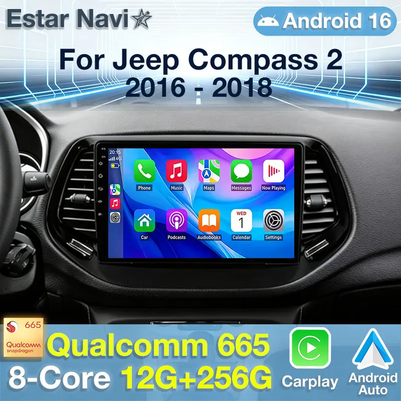 Android 16 For Jeep Compass 2 MP 2016 2017 2018 2019 Car Radio Stereo Multimedia Navigation GPS Auto Radio Player Carplay Screen
