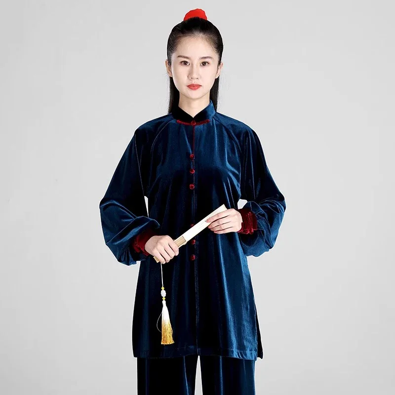 Kun Master Thicken Velvet Taichi Uniform Elegant Winter Martial Arts Suit Kung Fu Clothes Taiji for Women