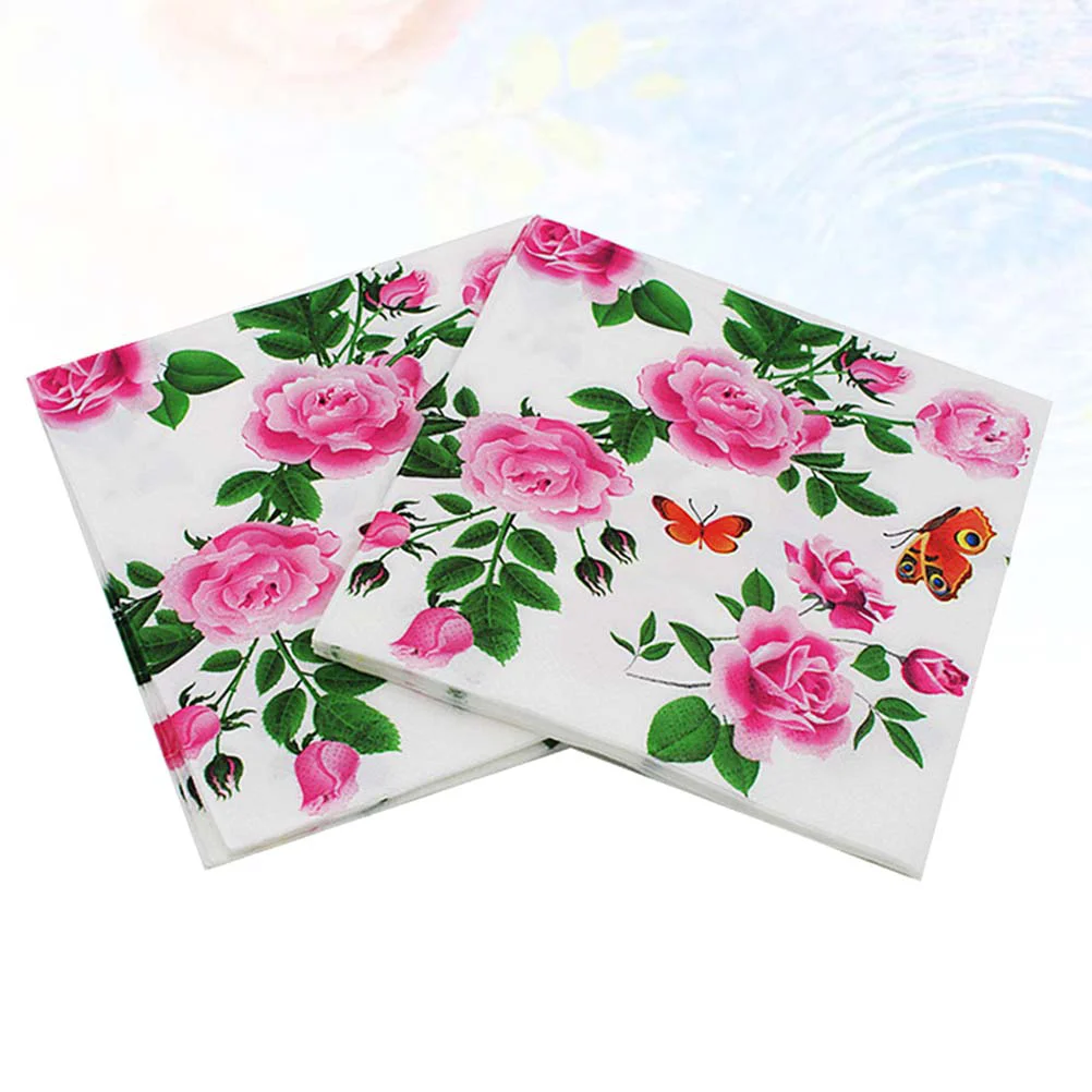 Unique Party Napkins 20PCS Disposable Rose Print Tissue Napkins Eco Friendly Absorbent Safe Home Decor