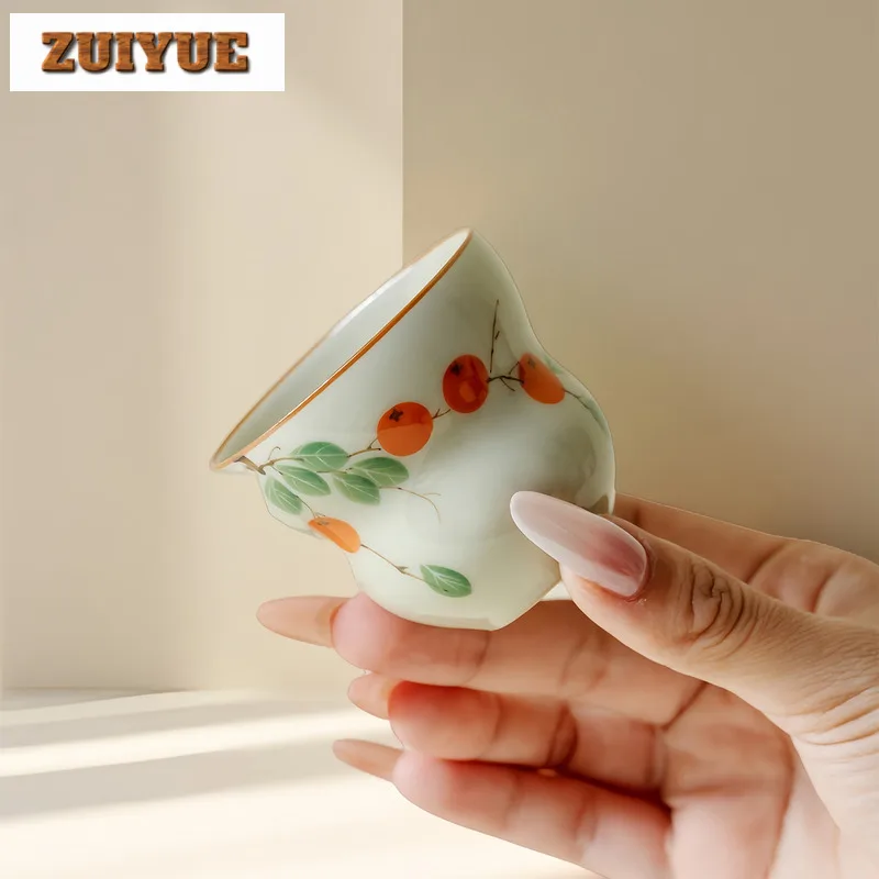 

2pc/lot Hand-painted Persimmon Teacup Antique Tea Bowl Jug Tea-tasting Smelling Cup Jianzhan Master Cups Teaware Decoration 65ml