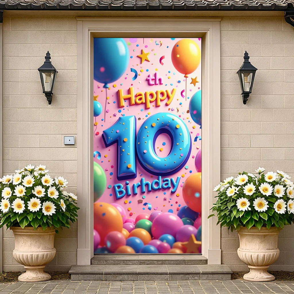 Colorful Happy 10th Birthday Banner: Perfect DIY Party Decoration, Kids Celebration Backdrop & Balloon Wall Background Cloth