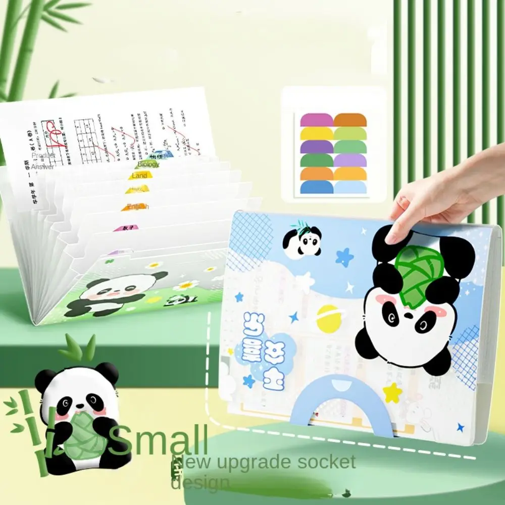 Cute Panda A4 File Bag File Folder Large Capacity 5/8/12 Layers Student Homework Orginizer Chinese Style with Index Stickers