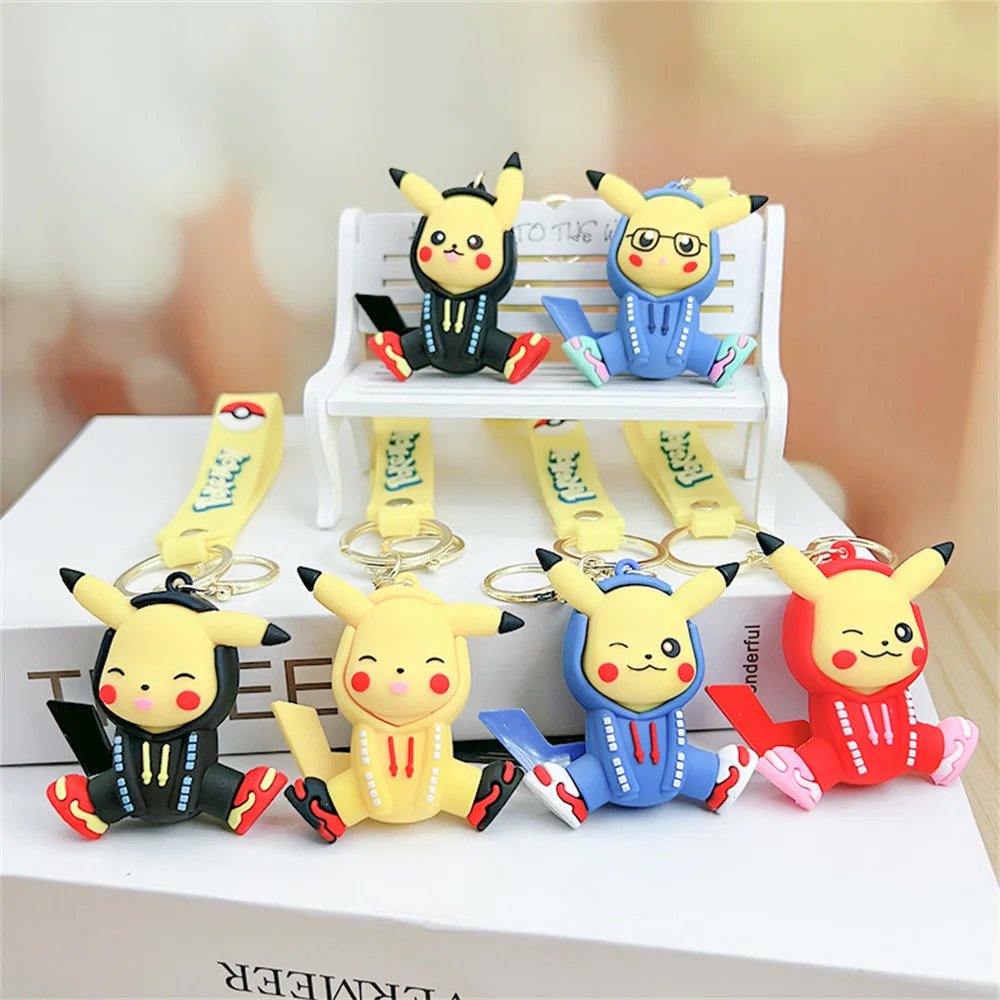 Miniso Pokemon Keychain Pikachu Cartoon Key Chain Charmander Psyduck Fashion Bag Keyring Pendant Accessories Toy Kid Gift