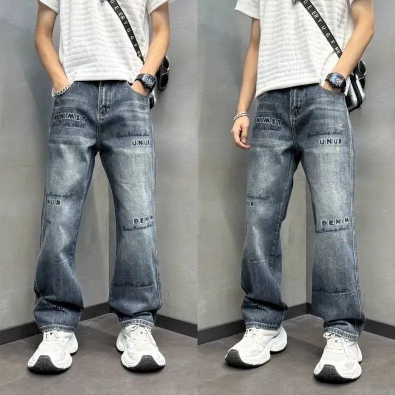 

Осенние новинки 2026: Мужские джинсы-харланы с вышивкой и принтом, винтажные, прямые, свободные, широкие, мешковатые